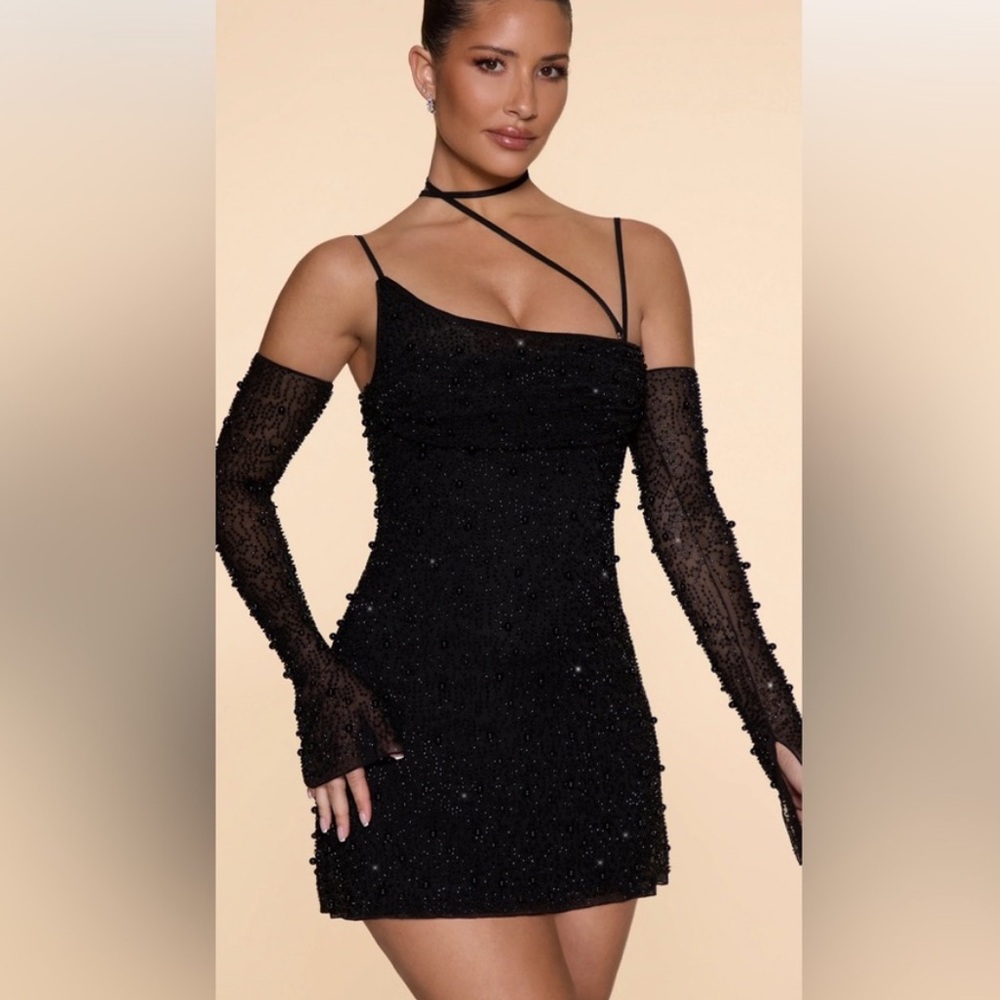 Oh Polly Embellished Asymmetric Corset Mini Dress  (Oh Polly SOHO) Black Size 4